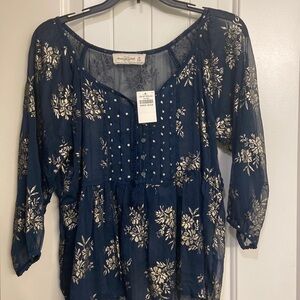 Navy blue, floral, sheer Abercrombie & Fitch Top || Size M